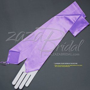 Shiny Stretch Satin Fingerless Gloves Opera Length 16BL - Lavender